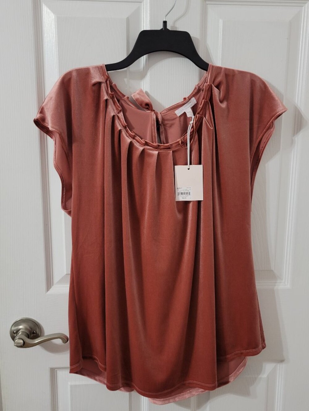 Lauren Conrad Women Pleat Neck Mauve Velvet Top Tie Back - Size XXL - NWT